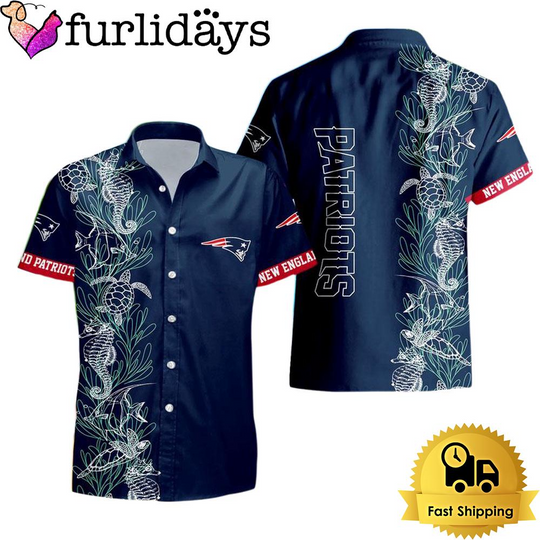 football New England Patriots Turtle Seaweed Pattern Hawaiian Shirt