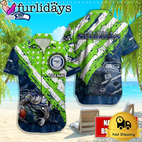 Discover football Seattle Seahawks American Flag Custom Hawaiian Shirts