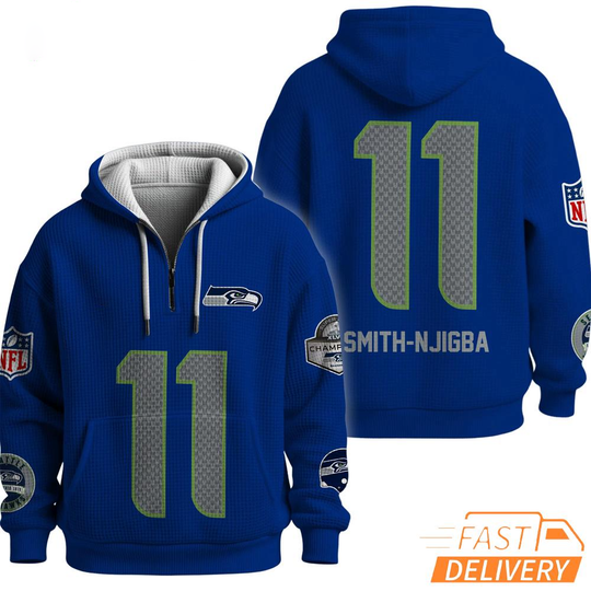 Seattle Seahawks Super Bowl Quest 11 Royal Blue Quarter Zip Waffle Hoodie