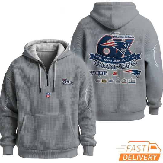 Super Bowl Champions New England Patriots Grey Quarter Zip Waffle Hoodie