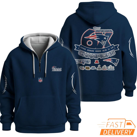 Super Bowl Champions New England Patriots Navy Quarter Zip Waffle Hoodie