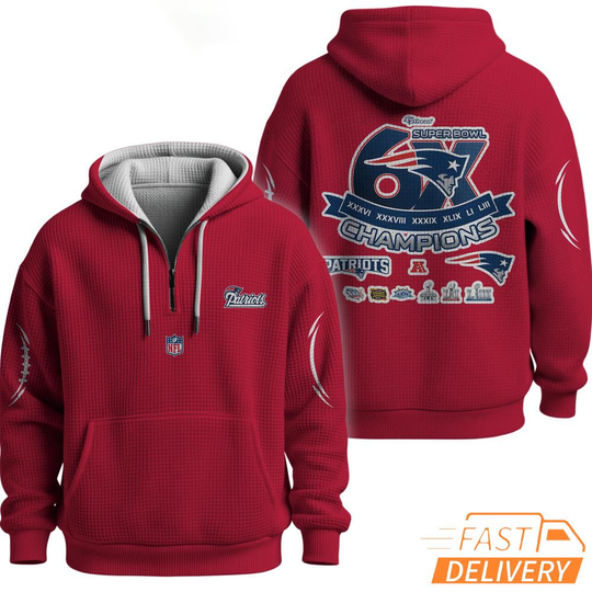 Super Bowl Champions New England Patriots Red Quarter Zip Waffle Hoodie