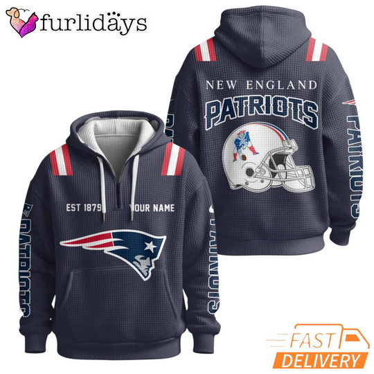 Personalized Super Bowl New England Patriots Navy Blue Quarter Zip Waffle Hoodie