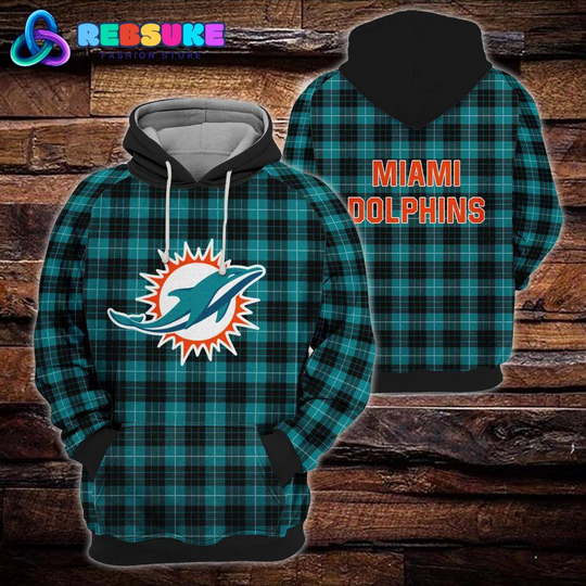 Miami Dolphins football Plaid Hoodie