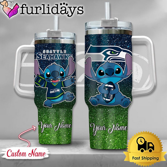 football Seattle Seahawks Stitch Glitter Custom 40oz Tumbler