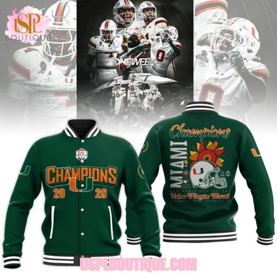 Discover Miami Hurricaness Vrbo Fiesta B.owl Champions 2026 Green Jacket