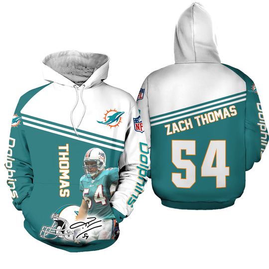 Football Miami Dolphins #54 Thomas Signed Hoodie 3D All Over Print, American Football Gift, Sport Shirt