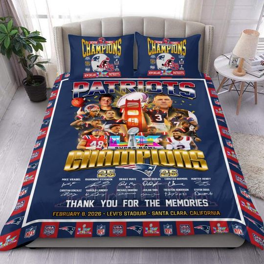 NE Patroits Super Bowl LX 2026 Bedding Set, Football Merch