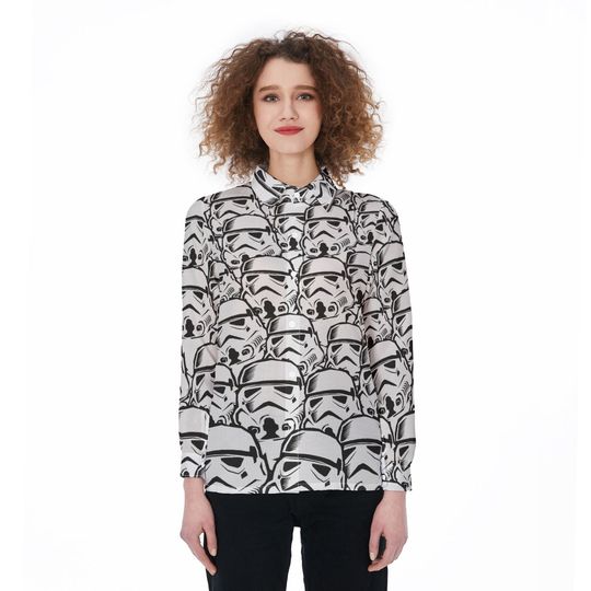 Stormtrooper Linen Shirt, Star Wars Blouse Women Shirt, Disney Movie Long Sleeve Shirt, Star Wars Casual Shirt, Gift For Her