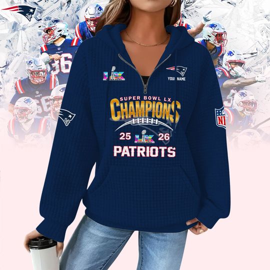 NE Patroits Edition Quarter Zip Waffle Hoodie, Super Bowl Day Shirt