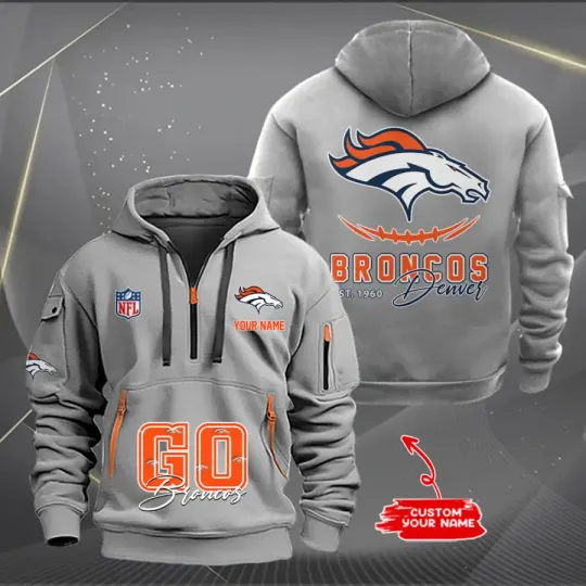Denver Broncos Quarter Zip Hoodie, Tactical Hoodie