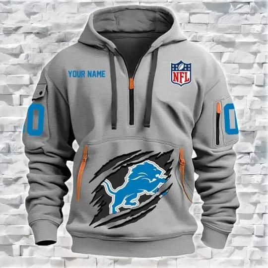 Detroit Lions Personalized Quarter Zip Hoodie, Tactical Hoodie
