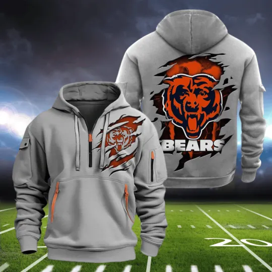 Chicago Bears Quarter Zip Hoodie, Tactical Hoodie