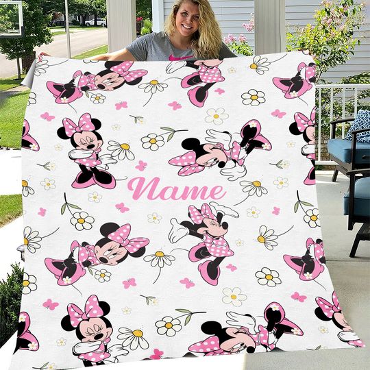 Personalized Disney Cute Minnie Mouse Flowers Fleece Blanket