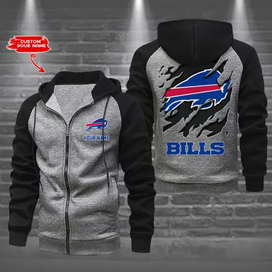 Buffalo Bills Men's Raglan Full Zip Hoodie American Football Team Zip Hoodie Gift For Fan