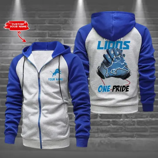 Detroit Lions Men's Raglan Full Zip Hoodie American Football Team Zip Hoodie Gift For Fan