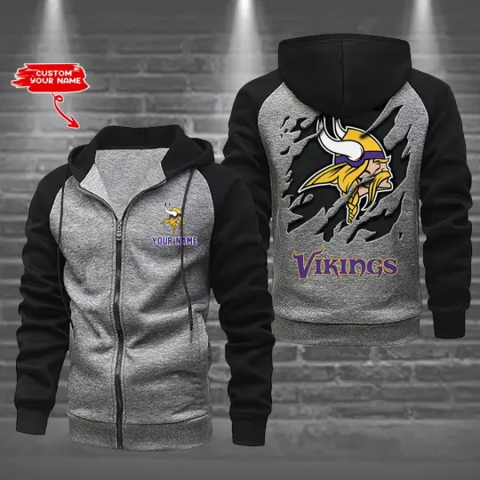 Minnesota Vikings Men's Raglan Full Zip Hoodie American Football Team Zip Hoodie Gift For Fan