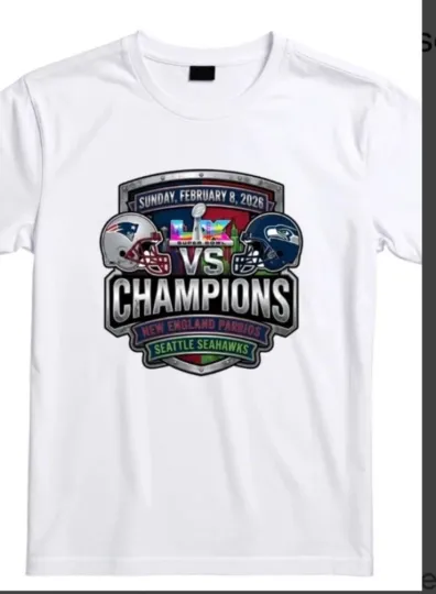 Discover 2026 Patriots vs Seahawks Super Bowl LX T-Shirt New England Seattle