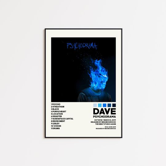 Discover Dave Psychodrama Poster | Vertical Premium Matte Poster of Album Cover with Tracklist