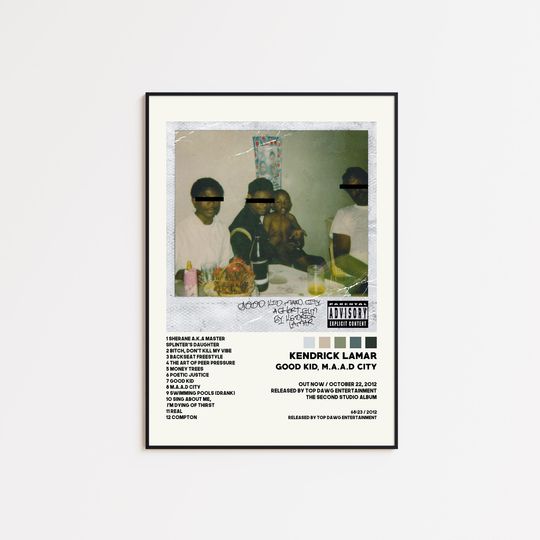 Discover Kendrick Lamar Poster, Good Kid, m.A.A.d city Tracklist Wall Art, Vertical Premium Matte Poster