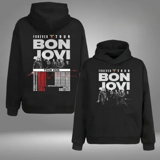 Discover Bon Jovi Forever Tour 2026 Double Sided Hoodie