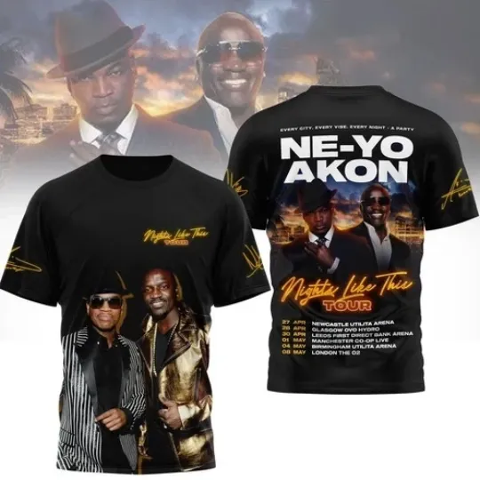 Discover NE-YO & Akon Nights Like This Tour 2026 3D T-shirt