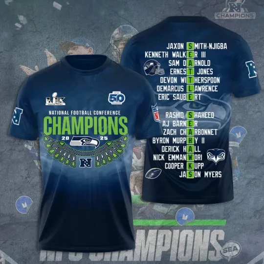 Discover Seattle Seahawk 2025 NF.C Champions 3D Apparel AOP Shirt Unisex