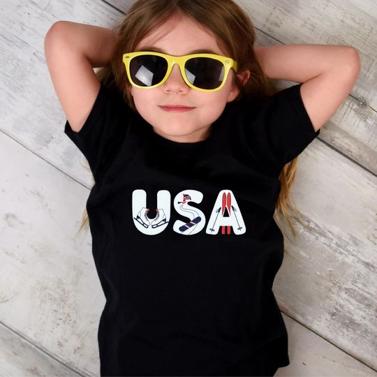 Discover USA Winter Sports Toddler Shirt  Cute Winter Activity T-Shirt for Boys & Girls, Snow Sports Kids Tee, Winter Outfit