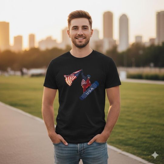 Discover American Flag Snowboarding Tee | USA Snowboarding Graphic T-Shirt