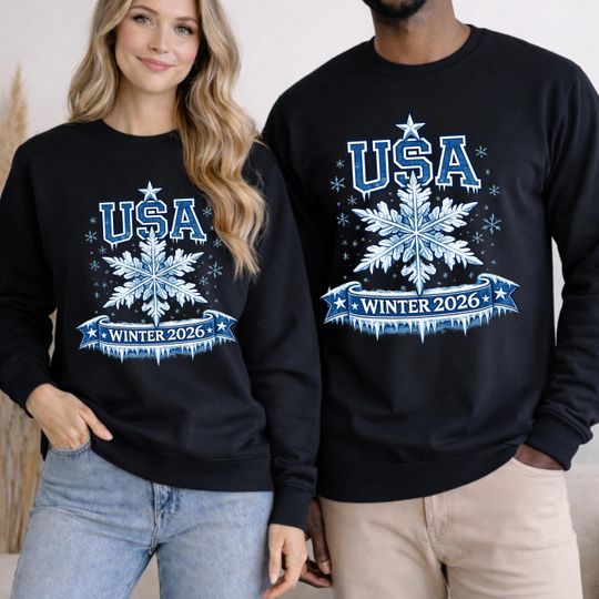Discover USA Winter 2026 Snowflake Sweatshirt, Unisex Crewneck, Patriotic Cozy Graphic Pullover