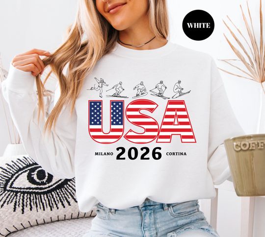 Discover Winter Sports Sweatshirt USA Skiing 2026 Shirt Italy Milano Snowboarding Skating T-Shirt Cozy Gift