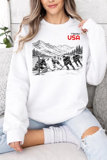 Team USA Hockey Sweatshirt, Winter Olympics Ice Hockey Crewneck USA Hockey Fan Gift Cozy Winter Sports Sweatshirt Vintage Ski Lodge Style