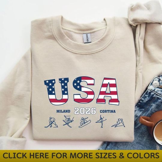 USA Winter Sports Shirt, 2026 Milan Cortina Sweatshirt, American Flag Team USA Crewneck, Skiing Ice Hockey Fan Gift, Games Apparel