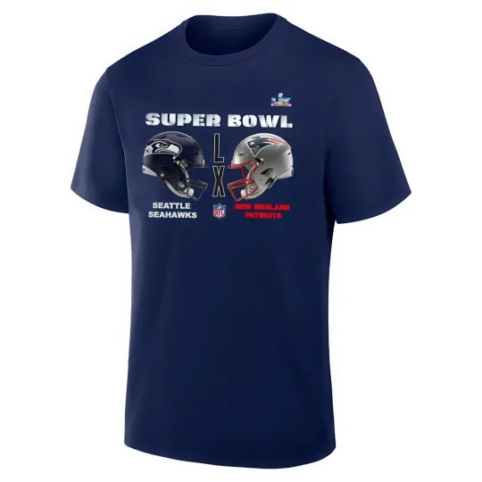 Discover Patriots vs Seahawks Super Bowl LX Matchup Helmet Gildan Cotton Unisex T-Shirt