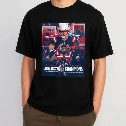 Discover New England Patriots 2025 AFC Champions Gildan Cotton Unisex T-Shirt Fan S-5XL