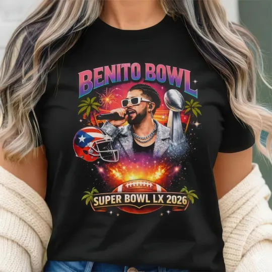 Discover Bunny Football Bad Benito Shirt, BadBunny Bowl 2026 Halftime Show Game Day Tees