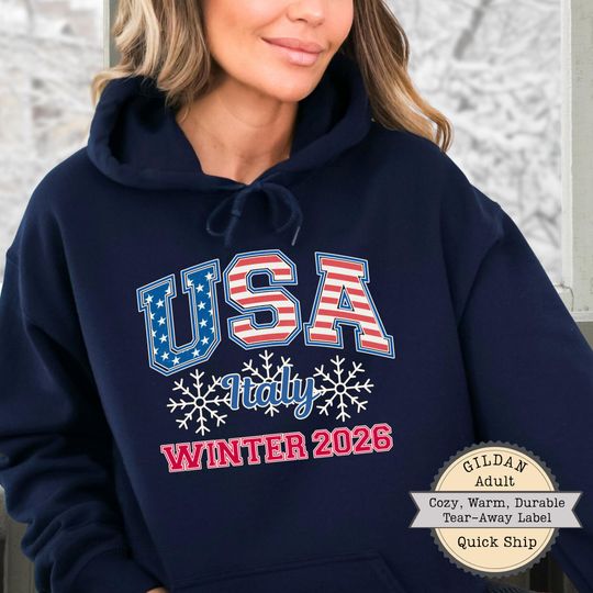 Discover Winter Games Italy Hoodie, Ski Sweatshirt, USA Hockey Pullover, 2026 Sports Sweater, American Pride, Snowboarder Gift