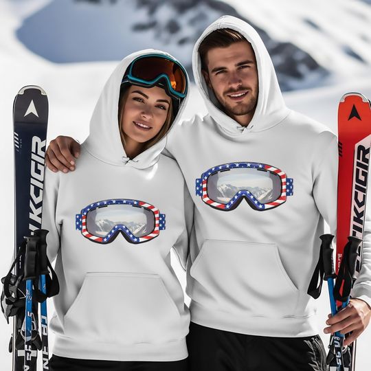 Discover USA Ski Goggles Sweatshirt, Snowboarding Sweatshirt, Unisex Ski Hoodie, Gift for Skiers, 2026 Winter Sports, Ski Vacation Hoodie
