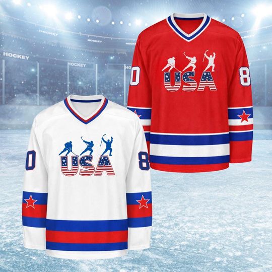 Discover Custom Hockey Jersey Personalized Printed Name & Number Fan Apparel, USA Hockey Jersey, Personalization Letters, Unisex Sports Fan Gift