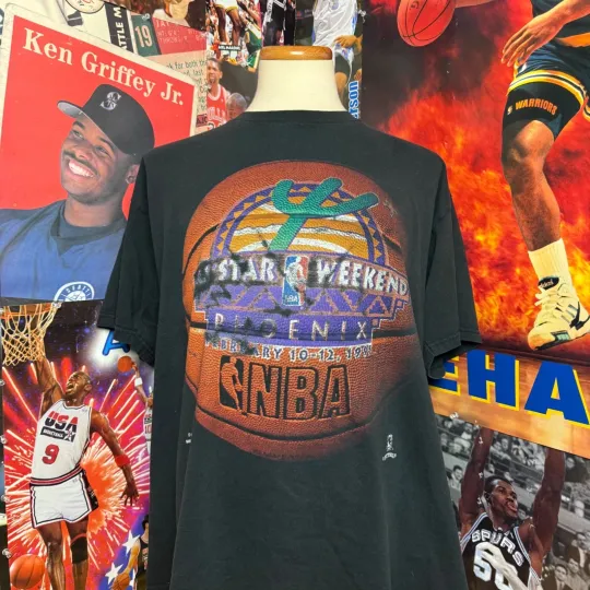 Discover Vintage 1995 NBA All Star Weekend Phoenix Nutmeg Basketball T-Shirt Black Sz XL