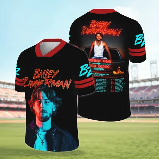 Discover Bailey Zimmerman Tour 2026 Football Jersey Shirt, Country Music Fan Gift