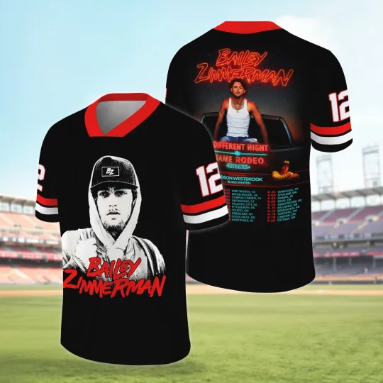 Discover Bailey Zimmerman Different Night Same Rodeo Tour 2026 Football Jersey Shirt
