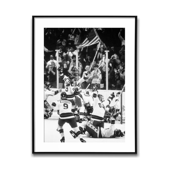 1980, Winter Olympics, Team USA Hockey After Victory; Black & White Wall Art Poster, Vintage Print, Photography Prints, Aesthetic Poster