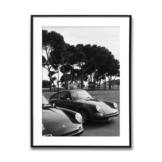 Discover Vintage Porsche 911 Parked By The Course; Black & White Wall Art Poster, Vintage Print, Photography Prints, Aesthetic Poster