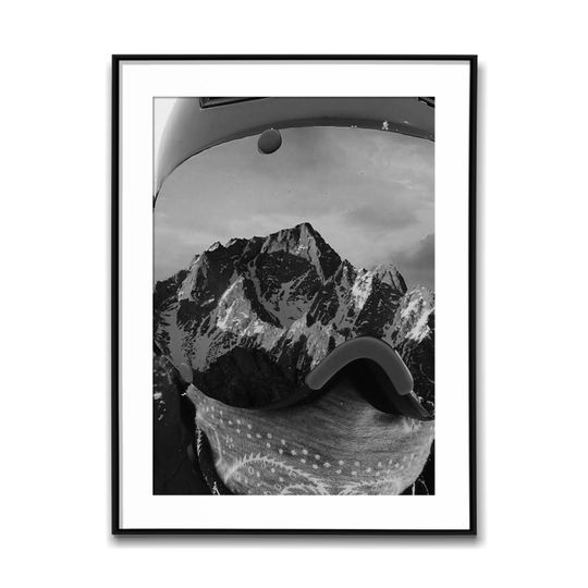 Discover Alpine Reflected On The Snowboarder's Goggles; Black & White Wall Art Poster, Vintage Print, Photography Prints, Aesthetic Poster