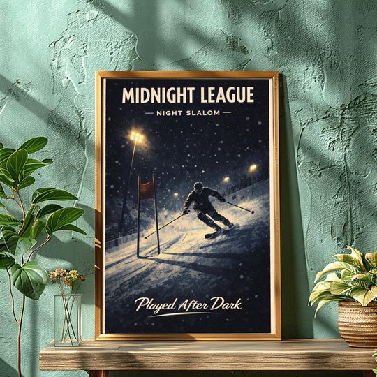 Discover Winter Sports Art | Vintage Ski Print | Vintage Night Slalom poster | Digital Download