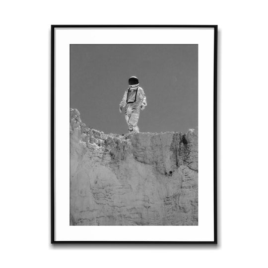 Discover USA Astronaut Looking Out On The Edge Of Cliff; Black & White Wall Art Poster, Vintage Print, Photography Prints, Aesthetic Poster