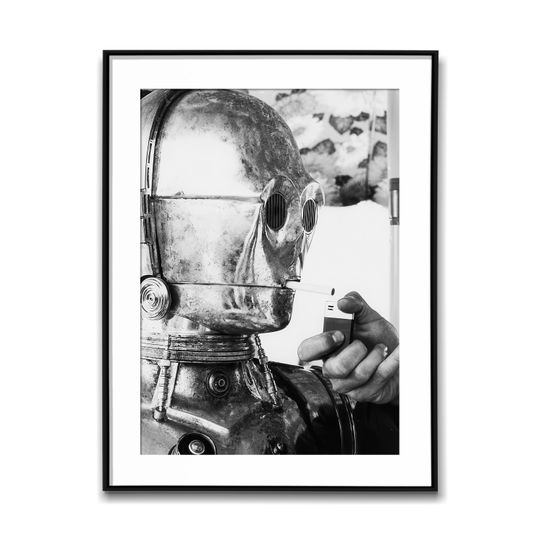 Discover Anthony Daniels Taking A Smoke Break As C-3PO In 1977; Black & White Wall Art Poster, Vintage Print, Photography Prints, Aesthetic Poster