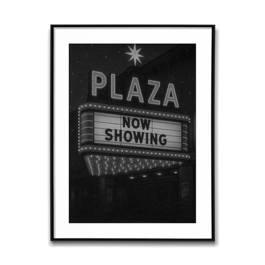 Discover Old Retro Plaza Sign "Now Showing"; Black & White Wall Art Poster, Vintage Print, Photography Prints, Aesthetic Poster