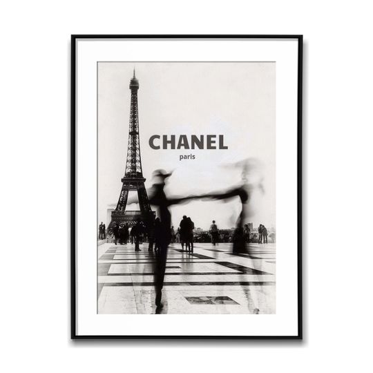 Discover CHANEL Paris With Eiffel Tower; Black & White Wall Art Poster, Vintage Print, Photography Prints, Aesthetic Poster
